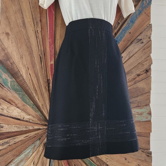 Akris Punto front pattern black textured wool midi skirt Sz 4 - Picture 4 of 12